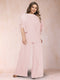 Black Chiffon Scoop Half Sleeves 2 Pieces Plus Size Jumpsuits with Ruches