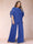 Black Chiffon Scoop Half Sleeves 2 Pieces Plus Size Jumpsuits with Ruches