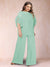Black Chiffon Scoop Half Sleeves 2 Pieces Plus Size Pantsuits with Ruches