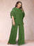 Black Chiffon Scoop Half Sleeves 2 Pieces Plus Size Pantsuits with Ruches