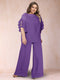 Black Chiffon Scoop Half Sleeves 2 Pieces Plus Size Jumpsuits with Ruches