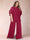Black Chiffon Scoop Half Sleeves 2 Pieces Plus Size Jumpsuits with Ruches