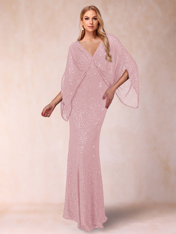 Sheath/Column V-Neck Floor-Length Ruched Mother of the Bride Dresses