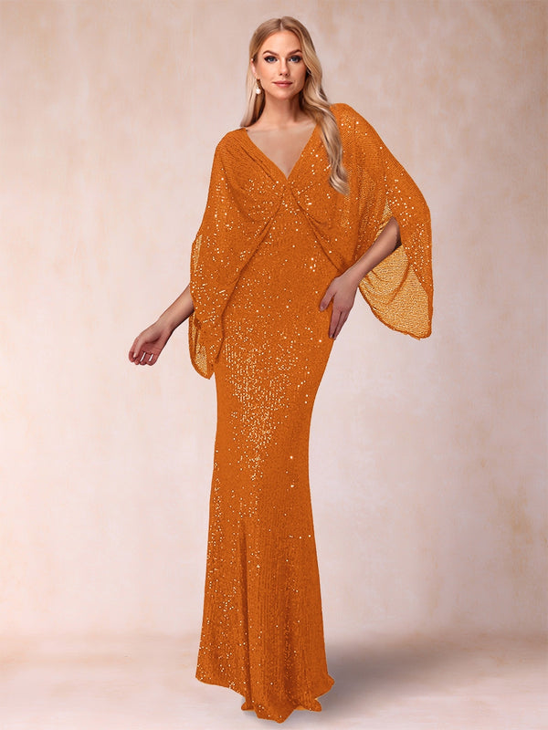 Sheath/Column V-Neck Floor-Length Ruched Mother of the Bride Dresses