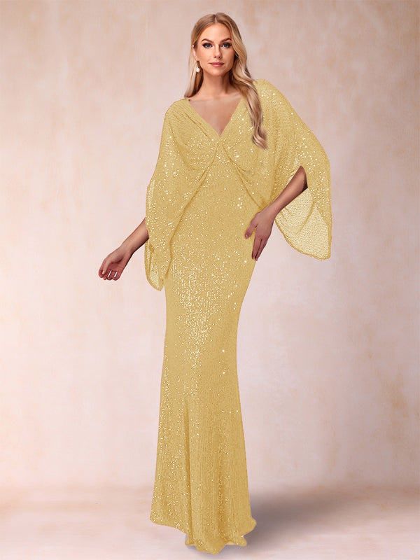 Sheath/Column V-Neck Floor-Length Ruched Mother of the Bride Dresses