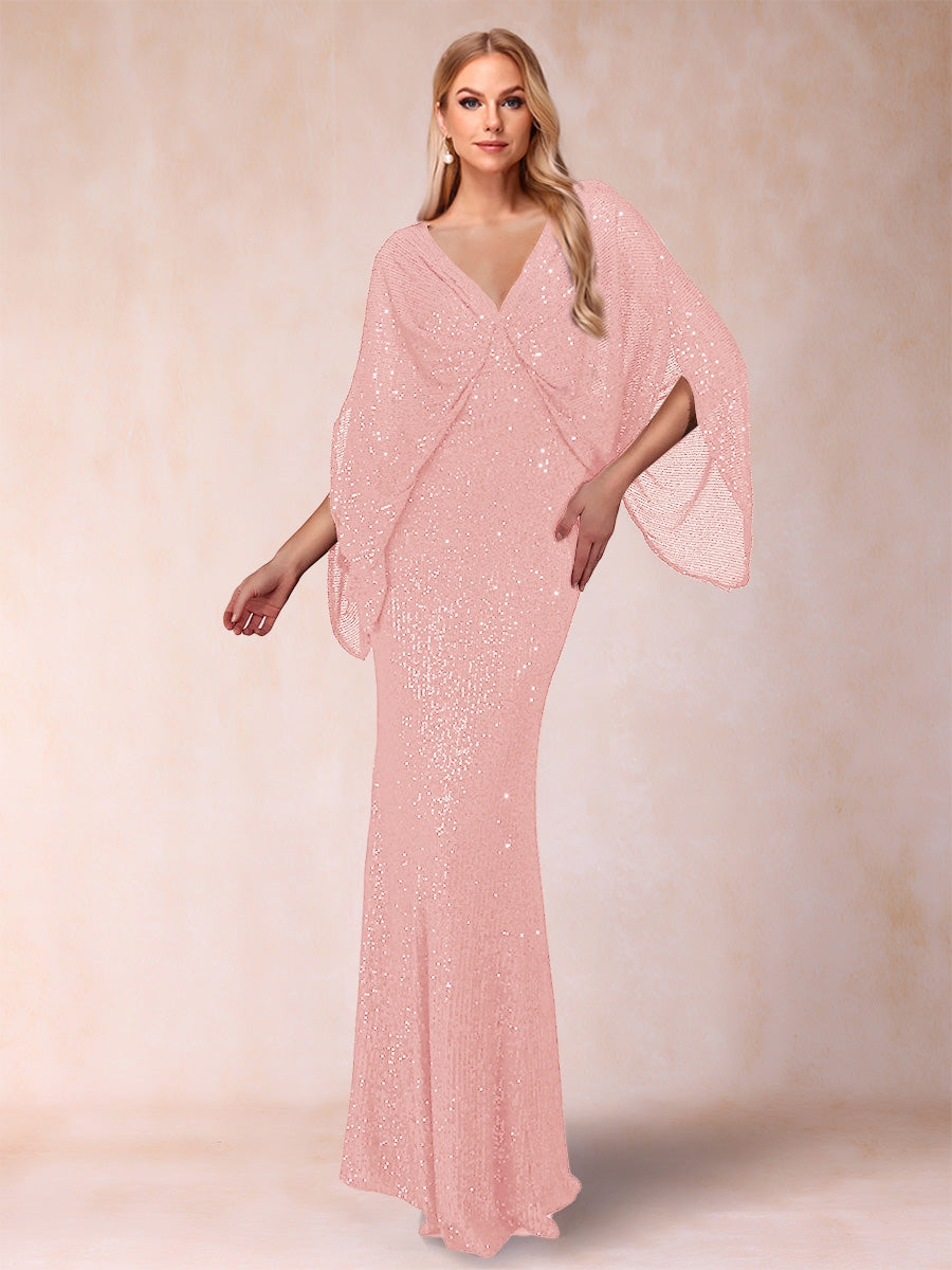 Sheath/Column V-Neck Floor-Length Ruched Mother of the Bride Dresses