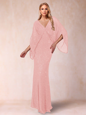 Sheath/Column V-Neck Floor-Length Ruched Mother of the Bride Dresses