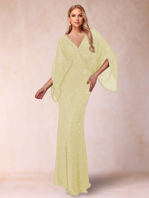 Sheath/Column V-Neck Floor-Length Ruched Mother of the Bride Dresses
