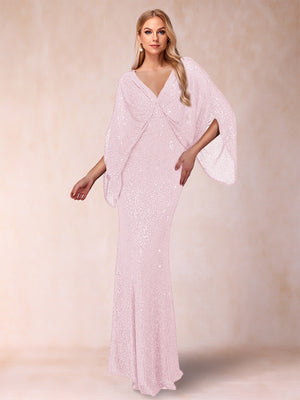 Sheath/Column V-Neck Floor-Length Ruched Mother of the Bride Dresses