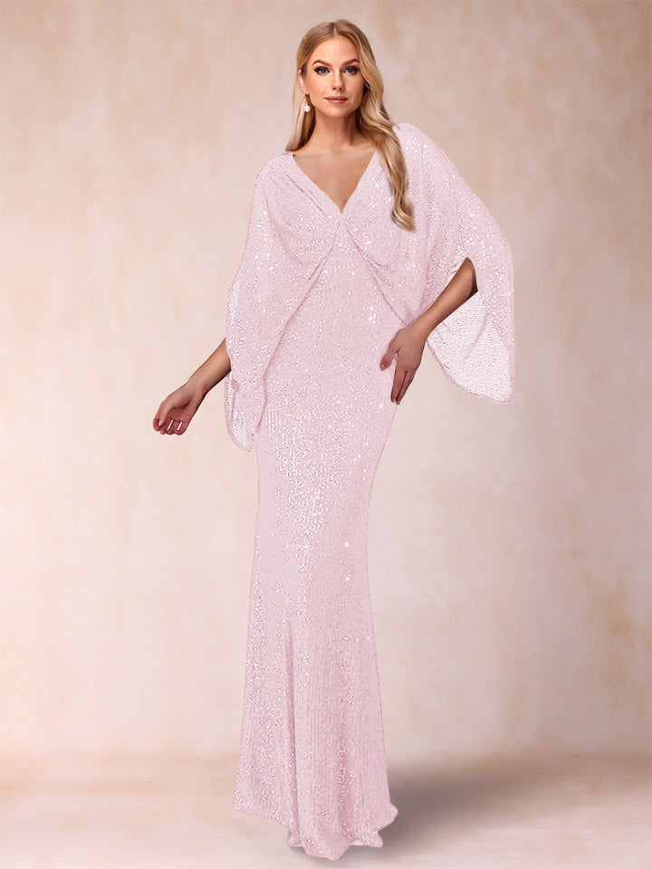 Sheath/Column V-Neck Floor-Length Ruched Mother of the Bride Dresses