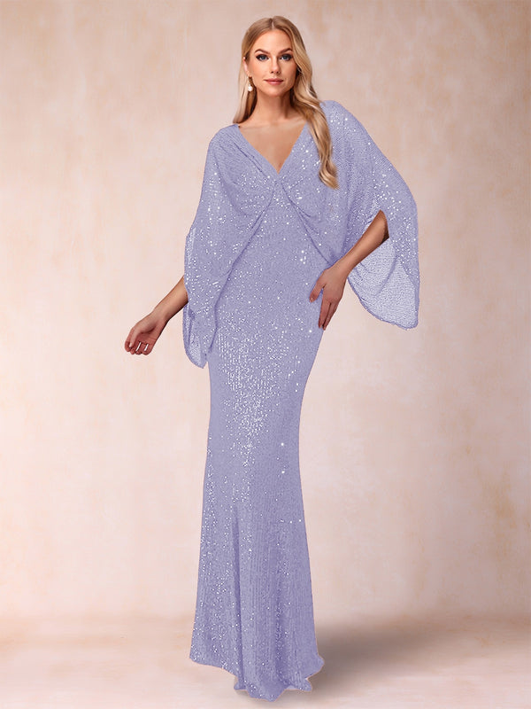 Sheath/Column V-Neck Floor-Length Ruched Mother of the Bride Dresses