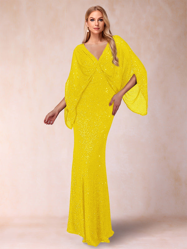 Sheath/Column V-Neck Floor-Length Ruched Mother of the Bride Dresses