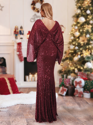 Sheath/Column V-Neck Floor-Length Ruched Christmas Dresses