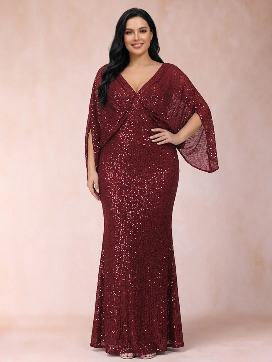 Sheath/Column V-Neck Floor-Length Ruched Plus Size Mother of the Bride Dresses