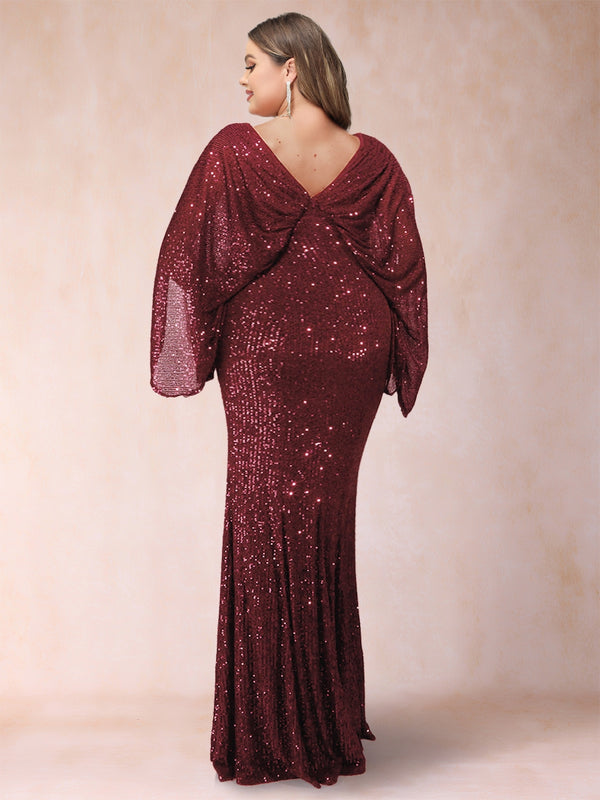 Sheath/Column V-Neck Floor-Length Ruched Plus Size Mother of the Bride Dresses