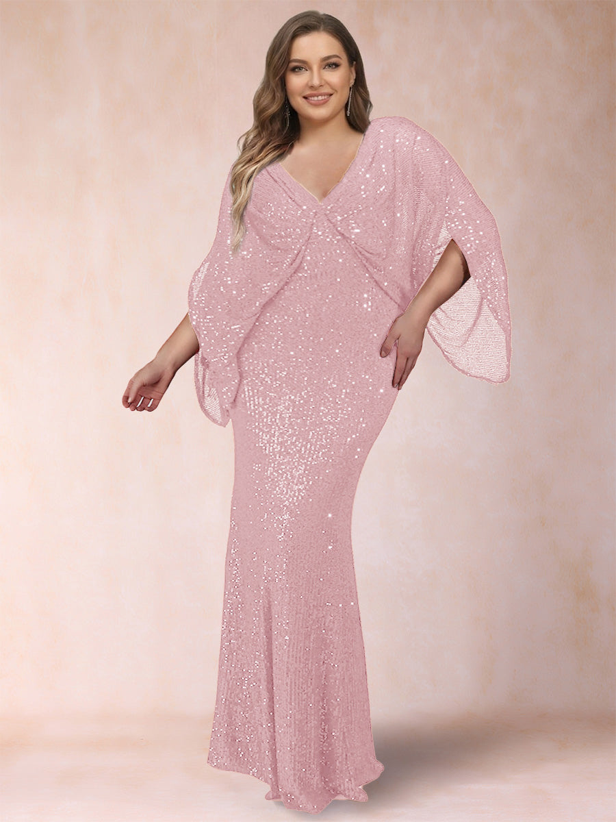 Sheath/Column V-Neck Floor-Length Ruched Plus Size Mother of the Bride Dresses