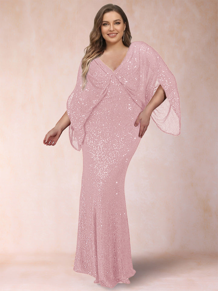 Sheath/Column V-Neck Floor-Length Ruched Plus Size Mother of the Bride Dresses