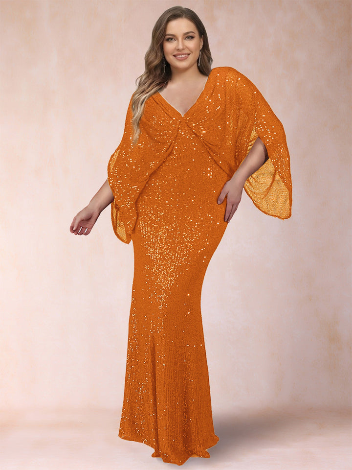 Sheath/Column V-Neck Floor-Length Ruched Plus Size Mother of the Bride Dresses