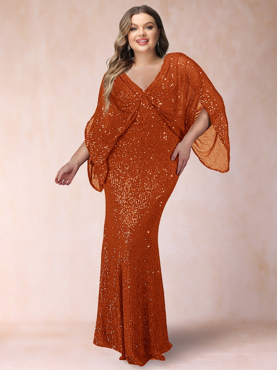 Sheath/Column V-Neck Floor-Length Ruched Plus Size Mother of the Bride Dresses