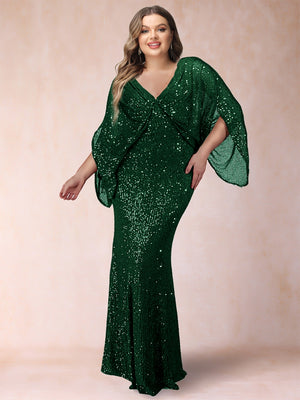 Sheath/Column V-Neck Floor-Length Ruched Plus Size Mother of the Bride Dresses