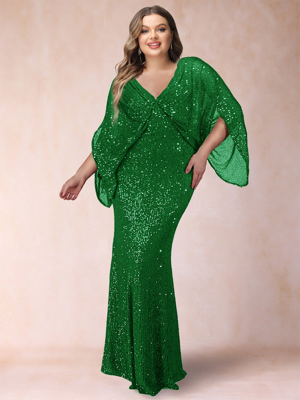 Sheath/Column V-Neck Floor-Length Ruched Plus Size Mother of the Bride Dresses