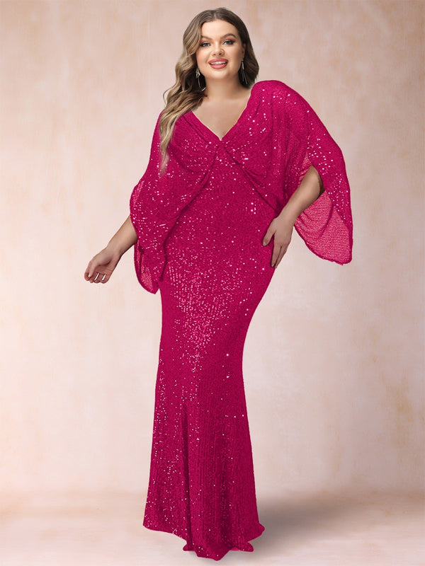 Sheath/Column V-Neck Floor-Length Ruched Plus Size Mother of the Bride Dresses