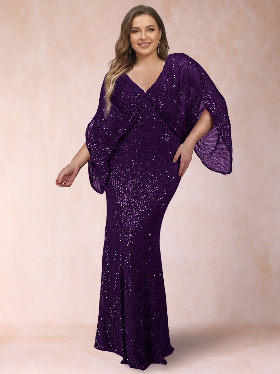 Sheath/Column V-Neck Floor-Length Ruched Plus Size Mother of the Bride Dresses
