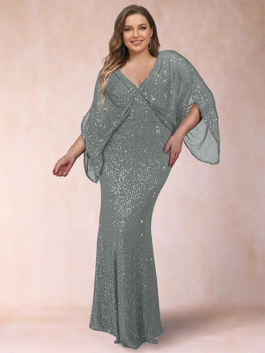 Sheath/Column V-Neck Floor-Length Ruched Plus Size Mother of the Bride Dresses