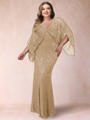 Sheath/Column V-Neck Floor-Length Ruched Plus Size Mother of the Bride Dresses