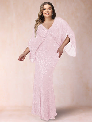 Sheath/Column V-Neck Floor-Length Ruched Plus Size Mother of the Bride Dresses