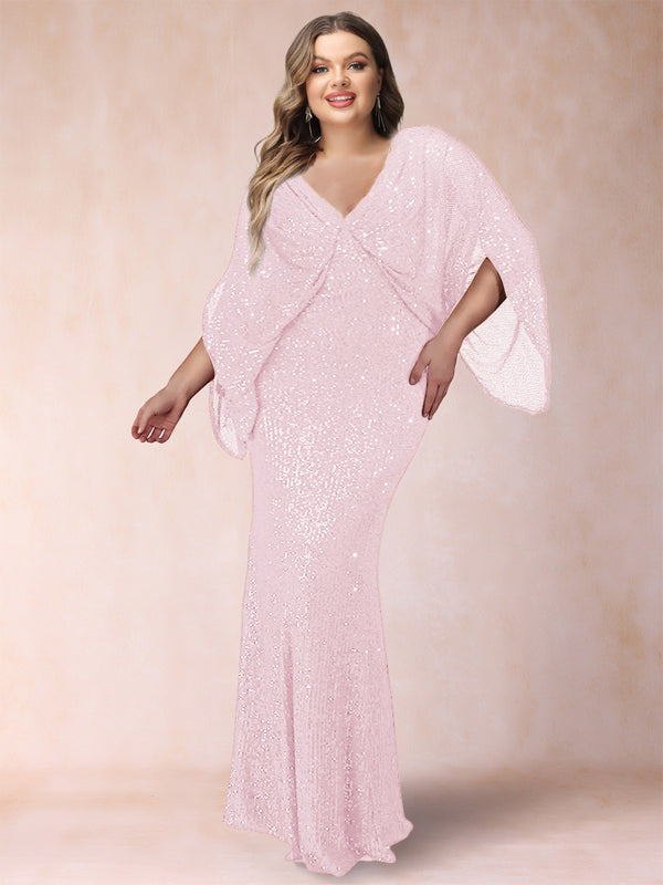 Sheath/Column V-Neck Floor-Length Ruched Plus Size Mother of the Bride Dresses