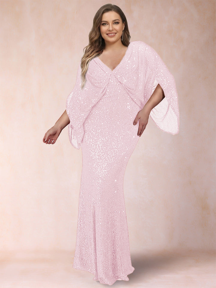 Sheath/Column V-Neck Floor-Length Ruched Plus Size Mother of the Bride Dresses