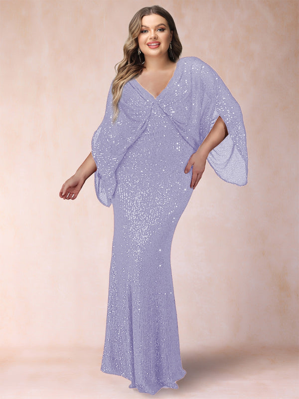 Sheath/Column V-Neck Floor-Length Ruched Plus Size Mother of the Bride Dresses