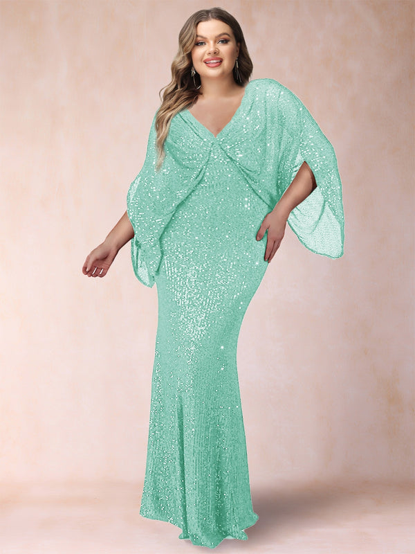 Sheath/Column V-Neck Floor-Length Ruched Plus Size Mother of the Bride Dresses