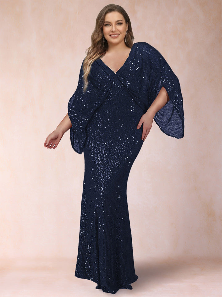 Sheath/Column V-Neck Floor-Length Ruched Plus Size Mother of the Bride Dresses