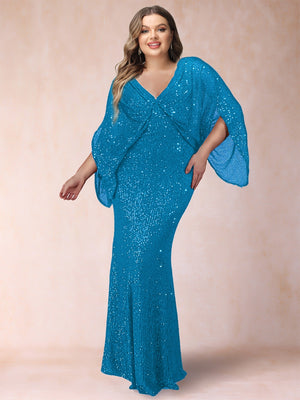 Sheath/Column V-Neck Floor-Length Ruched Plus Size Mother of the Bride Dresses