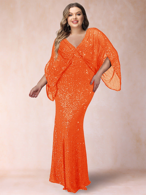 Sheath/Column V-Neck Floor-Length Ruched Plus Size Mother of the Bride Dresses