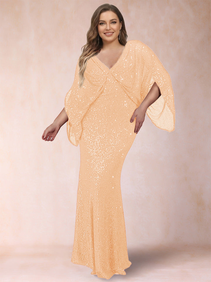 Sheath/Column V-Neck Floor-Length Ruched Plus Size Mother of the Bride Dresses