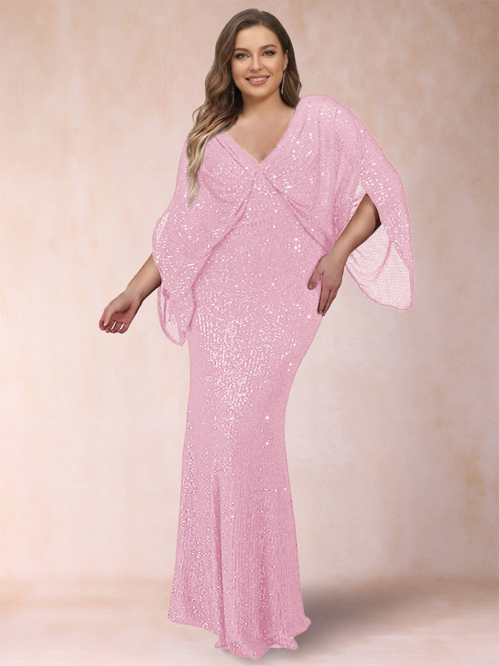 Sheath/Column V-Neck Floor-Length Ruched Plus Size Mother of the Bride Dresses