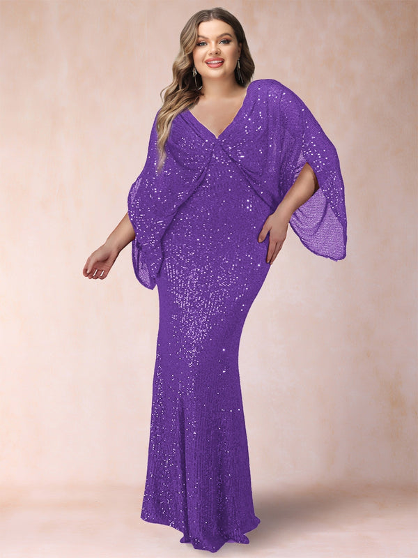 Sheath/Column V-Neck Floor-Length Ruched Plus Size Mother of the Bride Dresses