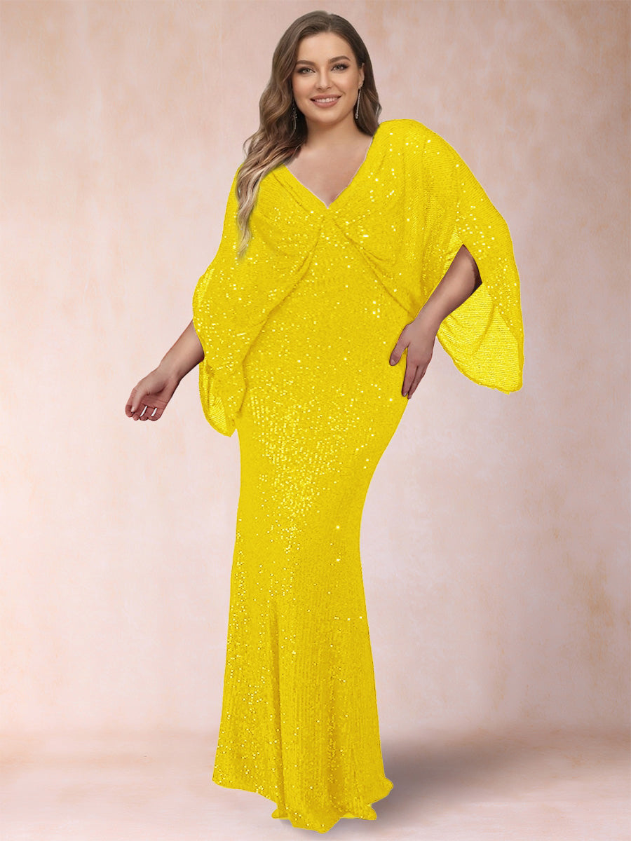 Sheath/Column V-Neck Floor-Length Ruched Plus Size Mother of the Bride Dresses