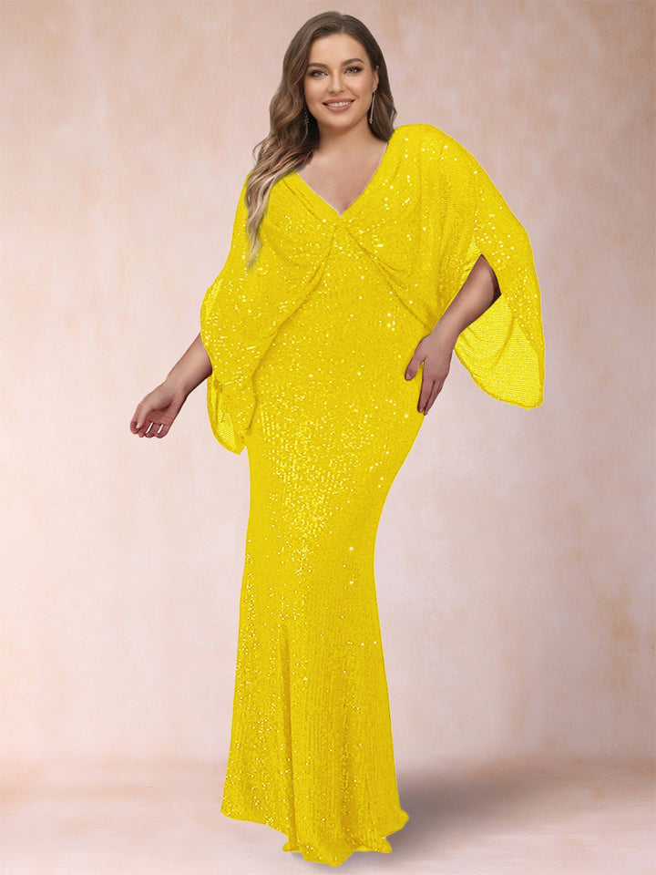 Sheath/Column V-Neck Floor-Length Ruched Plus Size Mother of the Bride Dresses