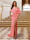 Sheath/Column One-Shoulder Ruched Satin Long Evening Dresses with Split Side