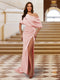 Sheath/Column One-Shoulder Ruched Satin Long Evening Dresses with Split Side