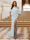 Sheath/Column One-Shoulder Ruched Satin Long Evening Dresses with Split Side