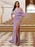 Sheath/Column One-Shoulder Ruched Satin Long Evening Dresses with Split Side