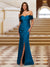 Sheath/Column Off-the-Shoulder Ruched Long Prom Dresses with Side Slit