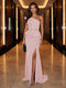 Sheath/Column One-Shoulder Evening Dresses with Ruffles & Split Side & Ruched