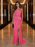 Sheath/Column One-Shoulder Evening Dresses with Ruffles & Split Side & Ruched