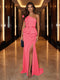 Sheath/Column One-Shoulder Evening Dresses with Ruffles & Split Side & Ruched